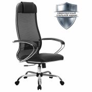 Кресло офисное МЕТТА «К-5.1» хром, ткань-сетка/экокожа, сиденье мягкое, черное
