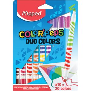 Фломастеры двусторонние MAPED (Франция) «Color'peps Duo», 10 штук, 20 цветов, 4,7 мм, смываемые, 847010