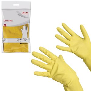Перчатки хозяйственные резиновые VILEDA «Контракт» с х/б напылением, размер L (большой), желтые, 101018