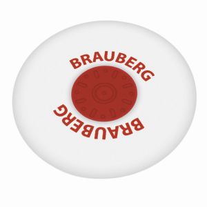 Ластик BRAUBERG «Universal», 30х30х8 мм, белый, круглый, красный пластиковый держатель, 222472