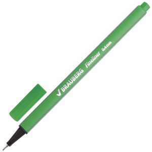 Ручка капиллярная (линер) BRAUBERG «Aero», СВЕТЛО-ЗЕЛЕНАЯ, трехгранная, металлический наконечник, линия письма 0,4 мм, 142250