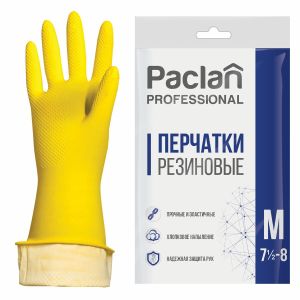 Перчатки хозяйственные латексные, х/б напыление, размер M (средний), желтые, PACLAN «Professional»