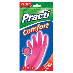 Перчатки хозяйственные латексные, хлопчатобумажное напыление, размер M (средний), розовые, PACLAN «Practi Comfort», 407271