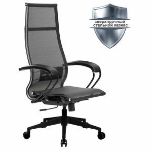Кресло офисное МЕТТА «К-7» пластик, прочная сетка, сиденье и спинка регулируемые, черное