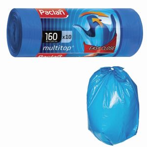 Мешки для мусора 160 л, с ушками, синие, рулон 10 шт., ПВД, 30 мкм, 90х125 см, PACLAN «Multitop», 134442