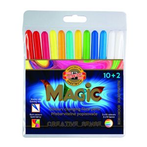Фломастеры KOH-I-NOOR «Magic», 12 шт., 10 цветов + 2 перекрашивающих, смываемые, пластиковая упаковка, подвес, 771612AB01TE