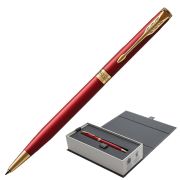 Ручка шариковая PARKER «Sonnet Core Intense Red Lacquer GT Slim» тонкая, корпус красный глянцевый лак, позолоченные детали, черная, 1931477