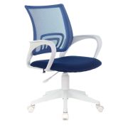 Кресло BRABIX «Fly MG-396W», с подлокотниками, пластик белый, сетка, темно-синее, 532399, MG-396W_532399