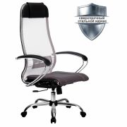 Кресло офисное МЕТТА «К-3» хром, ткань-сетка, сиденье и спинка регулируемые, темно-серое