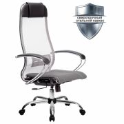 Кресло офисное МЕТТА «К-3» хром, ткань-сетка, сиденье и спинка регулируемые, светло-серое