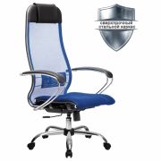Кресло офисное МЕТТА «К-3» хром, ткань-сетка, сиденье и спинка регулируемые, синее
