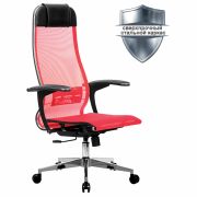 Кресло офисное МЕТТА «К-4-Т» хром, прочная сетка, сиденье и спинка регулируемые, красное
