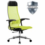 Кресло офисное МЕТТА «К-4-Т» хром, прочная сетка, сиденье и спинка регулируемые, светло-зеленое