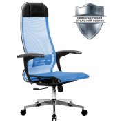 Кресло офисное МЕТТА «К-4-Т» хром, прочная сетка, сиденье и спинка регулируемые, голубое
