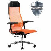 Кресло офисное МЕТТА «К-4-Т» хром, прочная сетка, сиденье и спинка регулируемые, оранжевое