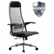 Кресло офисное МЕТТА «К-4-Т» хром, прочная сетка, сиденье и спинка регулируемые, серое