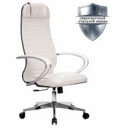 Кресло офисное МЕТТА «К-6» хром, экокожа, сиденье и спинка мягкие, белое