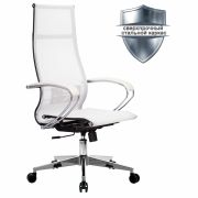 Кресло офисное МЕТТА «К-7» хром, прочная сетка, сиденье и спинка регулируемые, белое