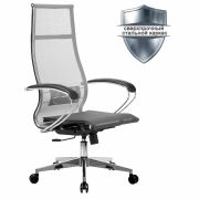Кресло офисное МЕТТА «К-7» хром, прочная сетка, сиденье и спинка регулируемые, серое