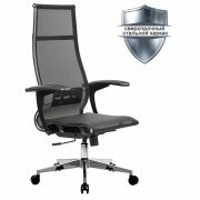 Кресло офисное МЕТТА «К-7-Т» хром, прочная сетка, сиденье и спинка регулируемые, черное