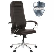 Кресло офисное МЕТТА «К-29» хром, экокожа, сиденье и спинка мягкие, темно-коричневое