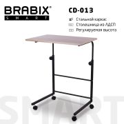 Стол BRABIX «Smart CD-013», 600х420х745-860 мм, ЛОФТ, регулируемый, колеса, металл/ЛДСП дуб, каркас черный, 641882