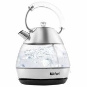 Чайник KITFORT КТ-678, 1,7 л, 2200 Вт, закрытый нагревательный элемент, стекло, серебристый