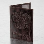 Обложка для паспорта натуральная кожа пулап, 3D герб + тиснение «ПАСПОРТ», темно-коричневая, BRAUBERG, 238194