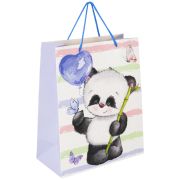 Пакет подарочный (1 штука) 26x13x32 см, ЗОЛОТАЯ СКАЗКА «Lovely Panda», глиттер, белый с голубым, 608241