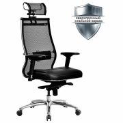 Кресло офисное МЕТТА «SAMURAI» SL-3.05, с подголовником, сверхпрочная ткань-сетка/экокожа, черное
