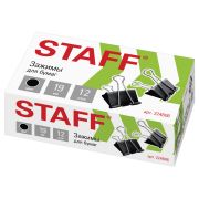 Зажимы для бумаг STAFF «EVERYDAY», КОМПЛЕКТ 12 шт., 19 мм, на 60 листов, черные, картонная коробка, 224606