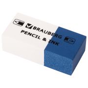Ластик BRAUBERG «PENCIL & INK», 39х18х12 мм, для ручки и карандаша, бело-синий, 229578