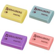 Ластик BRAUBERG «Pastel», 37х24х11мм, ассорти пастельных цветов, экологичный ПВХ, 229582