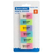 Набор ластиков BRAUBERG «Pastel Mix», 6 шт., цвета ассорти, 44х21х10 мм, экологичный ПВХ, 229597