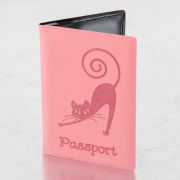 Обложка для паспорта, мягкий полиуретан, «Кошка», персиковая, STAFF, 237615