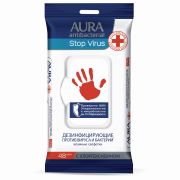 Дезинфицирующие салфетки влажные 48 шт., AURA «Stop Virus», для рук и поверхностей, 10535
