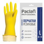 Перчатки хозяйственные латексные, х/б напыление, размер L (большой), желтые, PACLAN Professional