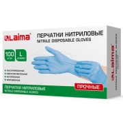 Перчатки нитриловые голубые, 50 пар (100 шт.), неопудренные, прочные, размер L (большой), LAIMA, 605015