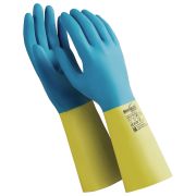 Перчатки латексно-неопреновые MANIPULA «Союз», хлопчатобумажное напыление, размер 10-10,5 (XL), синие/желтые, LN-F-05