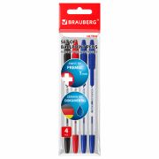 Ручки шариковые BRAUBERG «ULTRA», НАБОР 4 штуки (2 синих, 1 черная, 1 красная), узел 1 мм, 143569