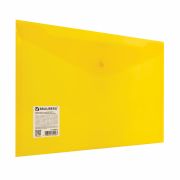 Папка-конверт с кнопкой BRAUBERG А4 до 100 л. прозрачная желтая СВЕРХПРОЧНАЯ 0,18 мм, 270472