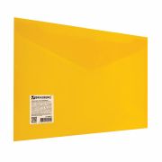 Папка-конверт с кнопкой BRAUBERG А4 до 100 л. непрозрачная желтая СВЕРХПРОЧНАЯ 0,2 мм, 270473