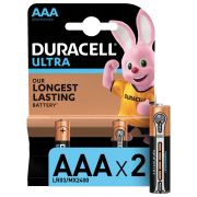 Батарейки КОМПЛЕКТ 2 шт., DURACELL Ultra, AAA (LR03, 24А), алкалиновые, мизинчиковые, блистер